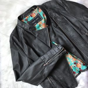 Black Rivet | Pleather Moto Jacket